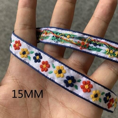 3 YARD 5/8" 15MM Hand - Made Hairpin Accessories Small Yellow Red And Blue Flowers Vintage Jacquard Ribbon Lace Korean