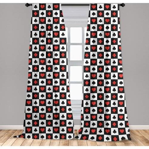 Poker Curtain Illustration of Poker Card Suits in Checkered Squares Spades Hearts and Clubs Window Curtain Living Room Bedroom