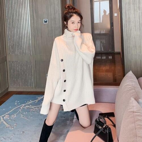 Button high collar sweater female 2020 winter new slim slimming pullover sweater long sleeve bottoming shirt shirt tide