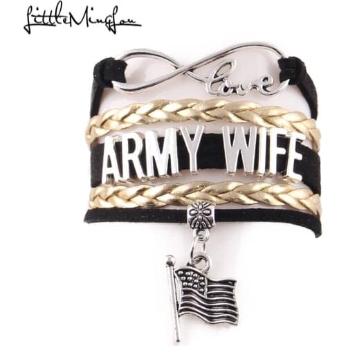 Little MingLou Infinity love Army Wife Bracelet Flag charm suede leather wrap bracelets & bangles for women jewelry wife gift
