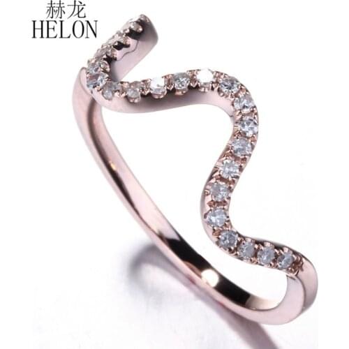 HELON Solid 14K Rose Gold Pave Natural Diamonds Anniversary Ring Women Trendy Fine Jewelry Engagement Wedding Diamonds Ring