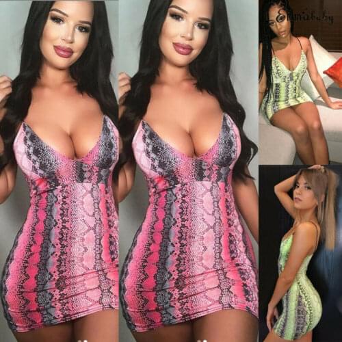 Ladies Women Sexy Bodycon Deep-V Dress Evening Party Short Mini Dress Club
