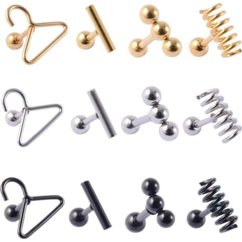 CHUANCI 1 PC Stainless Steel Coat Hanger&Cylinder Shape Ear Tragus Cartilage Helix Earring For Gift Body Piercing Jewelry