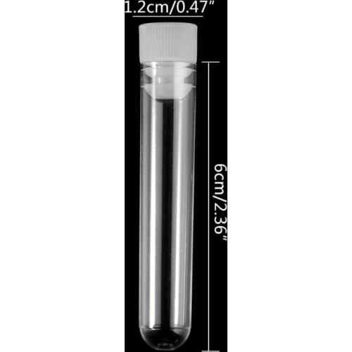 10Pcs Clear Plastic Test Tube With Cap 12x60mm U-shaped Bottom Long Test Tube Lab Supplies