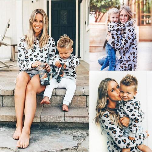 2020 New Style Mother&Daughter Family Matching Women Girl Boy Fashion Autumn Sweatshirt Tops Clothes Leopard Print Pullover Tops