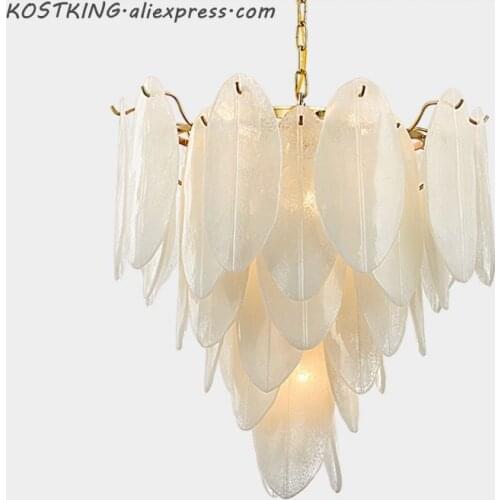 Art Deco Plate Gold Metal Led Pendant Lights Glass Leaves Lustre Luminaria Hanging Lamp Led Indoor Lighting Fixtures Lamparas
