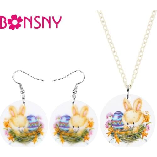 Bonsny Acrylic Easter Eggs Hare Rabbit Bunny Jewelry Sets Insect Animal Earrings Necklace For Women Kid Festival Gift Accessory