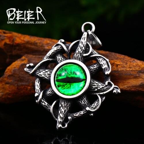 Beier 316L stainless steel Nordic Viking Rudder Mens Pendant Necklace Green Stone High Quality Jewelry LLLHP086P