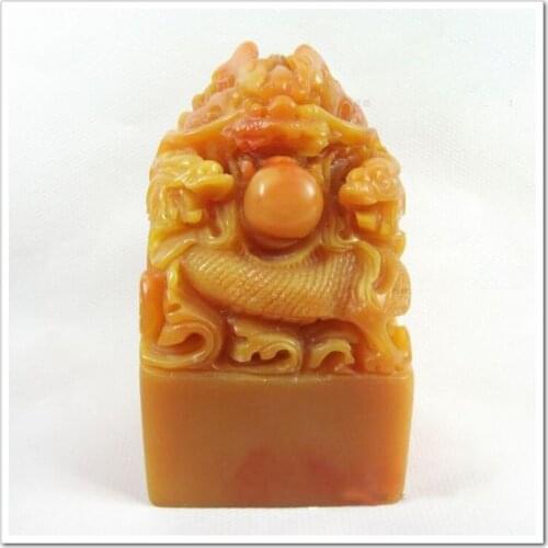 Big three dragon jade seal decoration antique Shoushan Stone performance big signet gift square three dragon play watermark