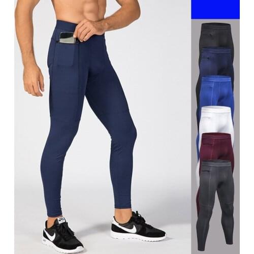 Men Yoga Pants Stretch Compression Legging Tights Zipper Pocket Sweatpants Running Jogging Fitness Workout Athletic Gym Pants