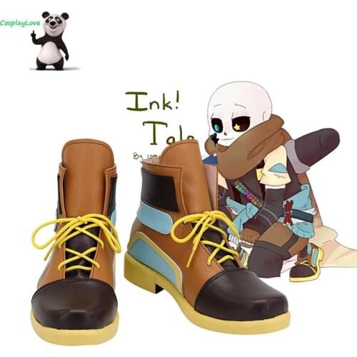 Undertale Inksans Brown Shoes Cosplay Long Boots Leather Custom Made For Halloween Christmas
