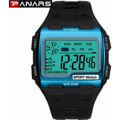 PANARS Digital Watches Big Square Dial Alarm Week Resistant Chronograph Multi-function Digital Sport Watch New Arrival Men Women