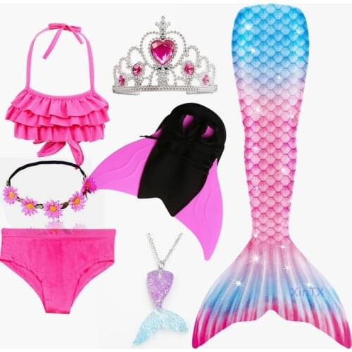 Kids Swimmable Mermaid Tail With Monofin Flipper Mermaid Costume Cosplay Girls Swimming Bating Bikini Suit