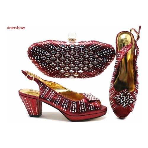 Doershow Italian Matching Shoes and Bag Set African Wedding Shoe and Bag set deep red Shoe and Handbag Summer Set Women!STB1-7