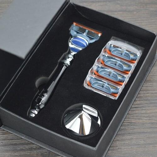 Dscosmetic luxury black color 5 layer blades men shaving razor with resin handle