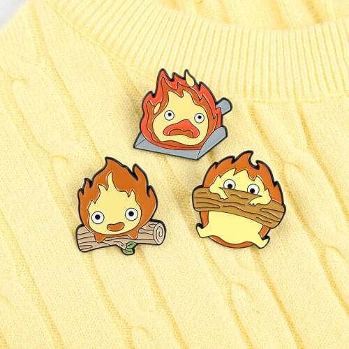 Combustion Demon Cassifah Enamel Pins Moving Castle Custom Anime Brooch Lapel Badge Bag Cartoon Fire Jewelry Gift For Kid Friend