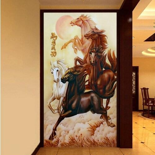 Photo wallpaper HD wallpaper 3D Horse spring map Chinese painting style background wall TV wall lobby mural custom wallpaper