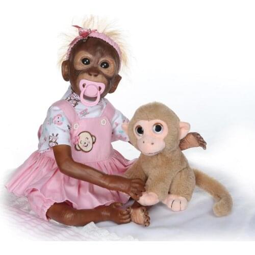 21 Inch 52CM 100% Handmade Detailed Paint Reborn Baby Monkey Soft Silicone Vinyl Flexible Newborn Baby Collectible Art Doll