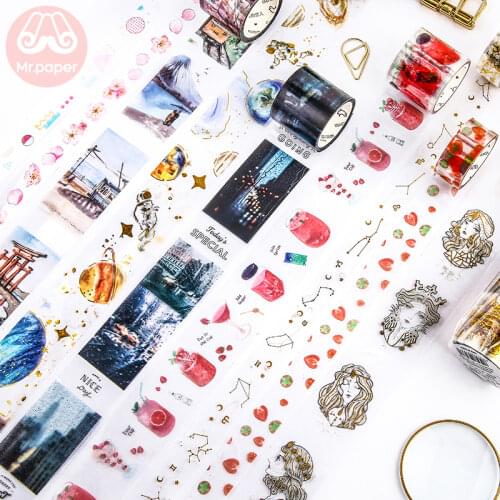 JIUMO 3Pcs/pack 12Designs Creative Bullet Journaling Hand Account Deco Transparent Tape with Release Paper Material Masking Tape