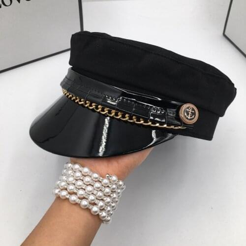 Visors spring autumn period and the summer new cotton leather eaves fashion chain navy cap for women and men
