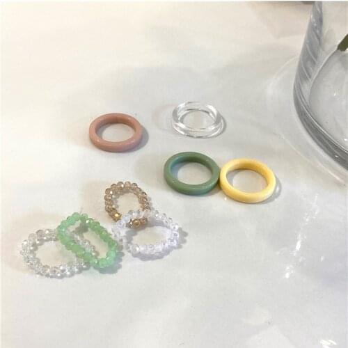 2020 Vintage Transparent Acrylic Ring Hot Korea Colorful Crystal Beads Resin Rings for Women Girls Party Jewelry Gifts Wholesale