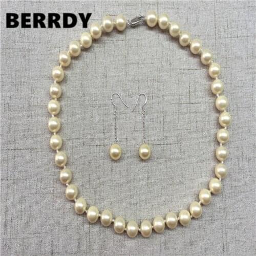 10mm Round Mother of Pearl Necklace Earrings Set Light Golden Color Fashion Shell Necklace Nice Bridal Wedding Jewelry Set
