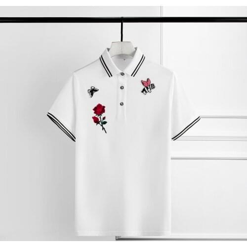 Summer Luxury Flower Embroidery Short Sleeve Mens Plus Size 4XL Solid Color Slim Man T-shirts