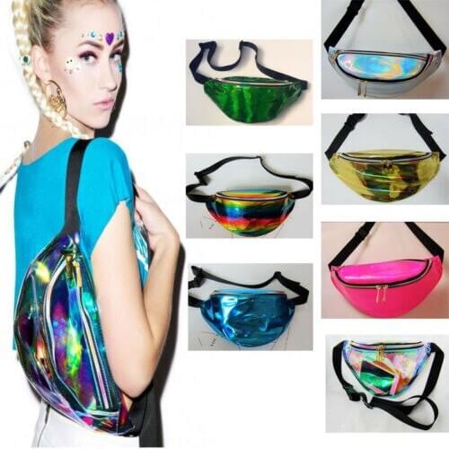 Fashion Womens Sport PU Fanny Pack Laser Purse Reflective Cool Waist Chest Bag