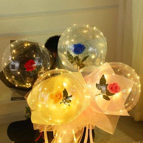 A Set Of LED Luminous Balloon Rose Bouquet Transparent Valentines Decoration Bobo Balloon Wedding Birthday Gifts For Woman Man