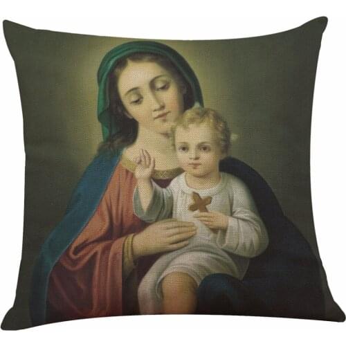 Christian Virgin Mary pillowcase 45X45CM Polyester and linen single-sided printing Home soft pillow cushion case Cojines