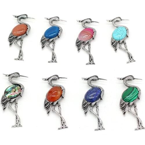 New 1PC Swan Natural Stone Alloy Pendant Necklace Amethysts Shell Brooches Making Dual-use Charm Jewelry Pins Exquisite Gift