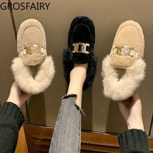 2021 autumn and winter new flat cotton shoes single shoes women round toe plus fluffy shoes women cotton shoes peas shoes
