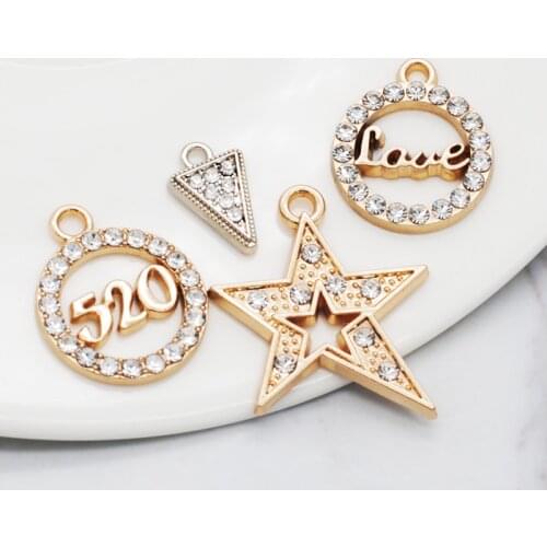 20pcs/Lot New Rhinestone Star Round Geometric KC Gold Rhodium Color Charms Fit For Jewelry DIY Earring Bracelet Making