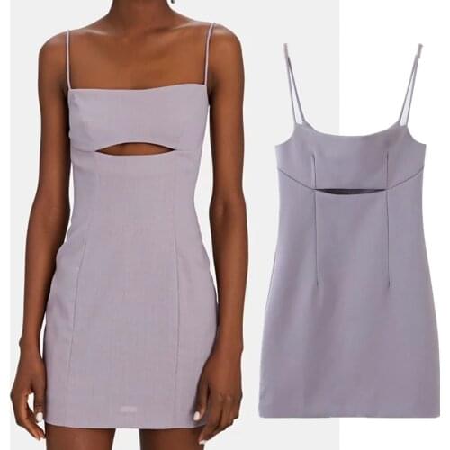 Dave&Di tidos De Fiesta De Noche Ins Fashion Blogger Spaghetti Strapless Hollow Out Solid Summer Mini Dress Women Vestidos