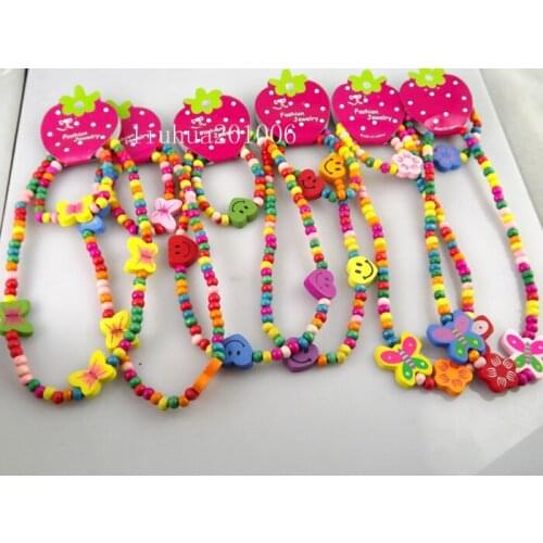 Wholesale 24 pcs wood(12 Bracelets+12 Necklace) kids birthday party