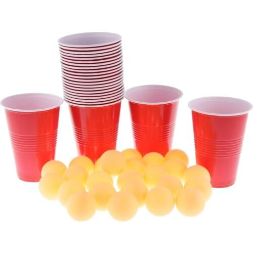 Crazy Fun Game Ping Pong Beer Balls Set Includes 24 Cups+24 Balls, Compact Plastic Material