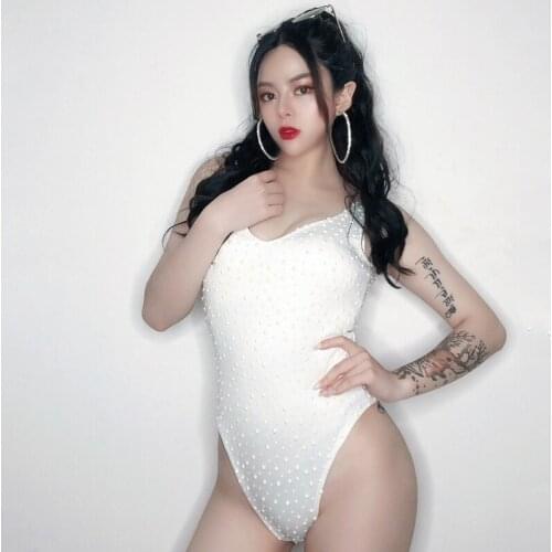 Pole Dancing Jumpsuit Female Singer Sexy Rhinestone Bodysuit Nightclub Gogo Dancer Stage One-Piece Festival Rave Outfits DQL4773