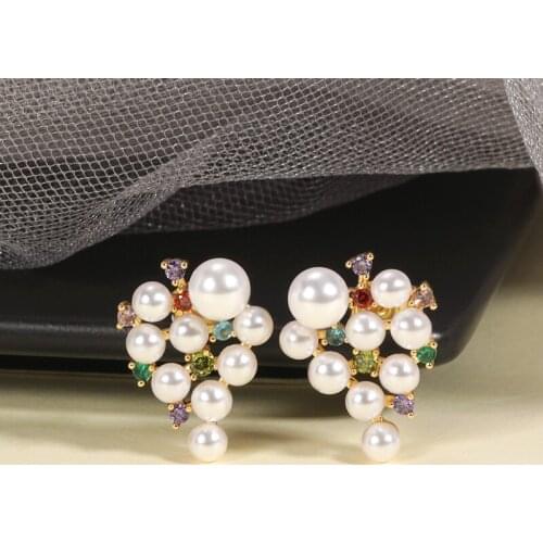 Luxury Pearls Grape Earrings For Women Korean Fashion Creative Cute Fruit Colorful Zircon Earrings Party Wedding Gift