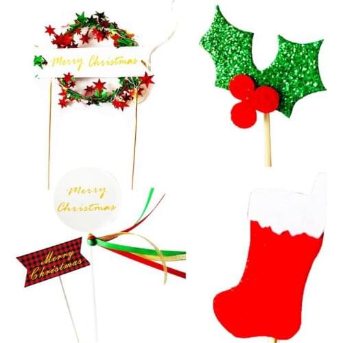 Cake Topper Christmas Wreath Cake Decoration Cake Christmas Hat Stocking Deer Cupcake Cake Topper christmas decorations for home