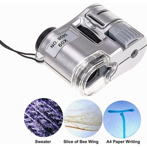 1PC 60X Handheld Magnifying Glass With LED Light Mini Pocket Microscope Loupe Currency Detector Jeweler Magnifier