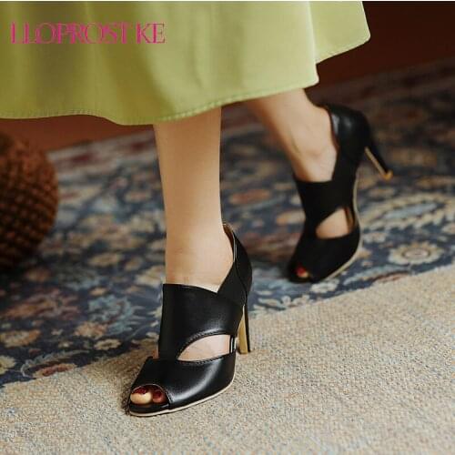 Lloprost ke 2021 Size 48 Newest Pu Thin High Heels Sandals Ladies Shoes Peep Toe Sexy Vintage Summer Party Shoes Ladies Sandals