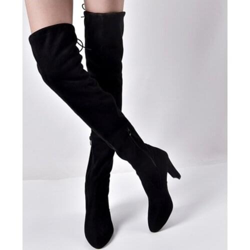 Faux Suede Women Over The Knee Boots Lace Up Sexy High Heels Shoes Woman Female High Boots Botas 35-43 Women High Boot