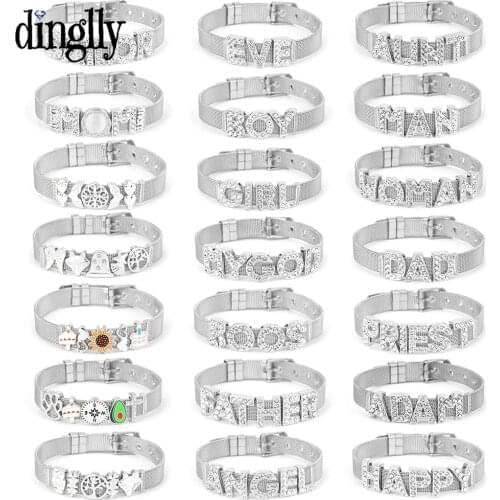 Dinglly Silver Color Word Charm Stainless Steel Mesh Bracelets For Women Original Word Boy Girl Watch Chain Bangle Birthday Gift