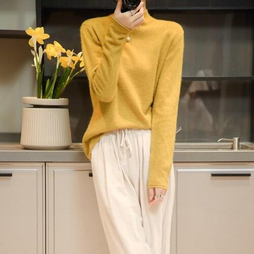 The new wool curled sweater womens slim knit half high neck pullover autumn and winter new basic version of the bottoming shirt