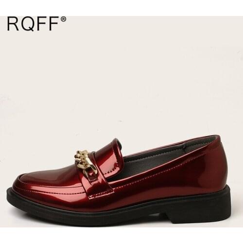 Oxfords Women Pumps Plus Size 40 41 Handmade Shoes Patent Leather Platform Round Toe Low Block Heels Office Lady British Style