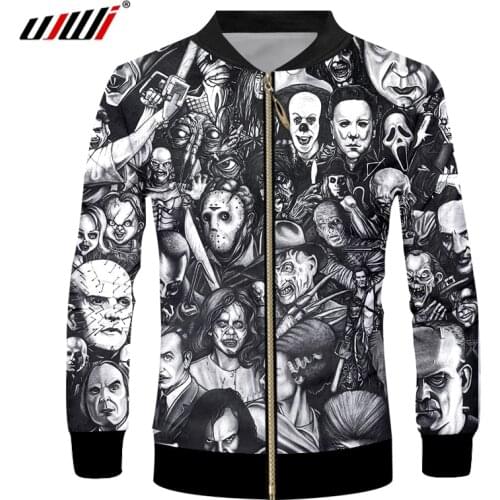 UJWI 3D Print Mens Clown Joker Jacket Coat Hiphop Outerwear Basic Jackets Long Sleeve Pocket Overcoats Horror Character Winter