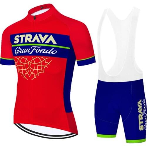 NEW Red Strava short sleeve cycling jersey men quick dry 20D gel biker shorts breathable Summer completo ciclismo estivo 2021