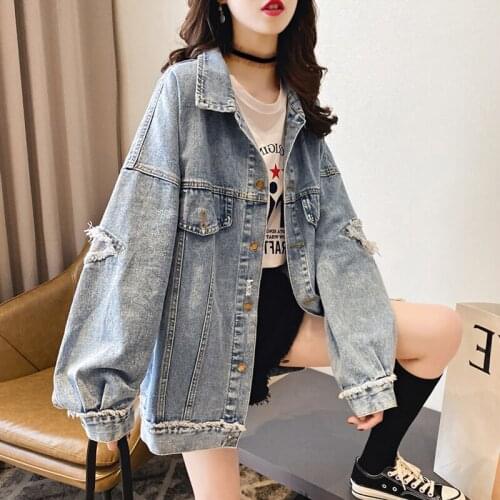 Spring Loose Fitting Denim Jacket Womens 2021 New Versatile Long Sleeve Holed Top Fashion