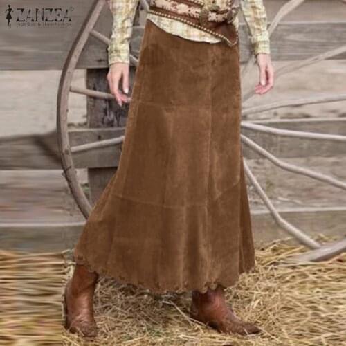 Vintage High Waist Corduroy Skirts 2021 ZANZEA Fashion Women Autumn A-Line Skirt Casual Party Jupe Female Solid Long Faldas Saia