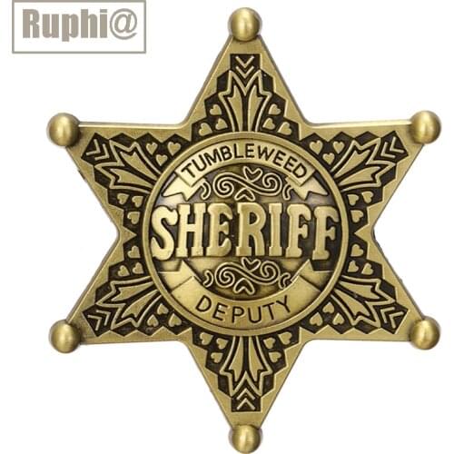 New antique gold alloy TUMBLEWED SHERIFF DEPUTY words hexagram star fashion bar pin brooch ornament jewelry 3Pcsx free shippin